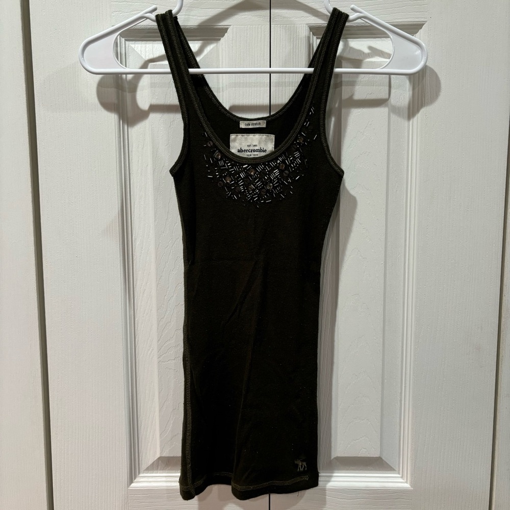 ABERCROMBIE KID’S Sequin Ribbed Stretchy Tank Top - forest green, size S